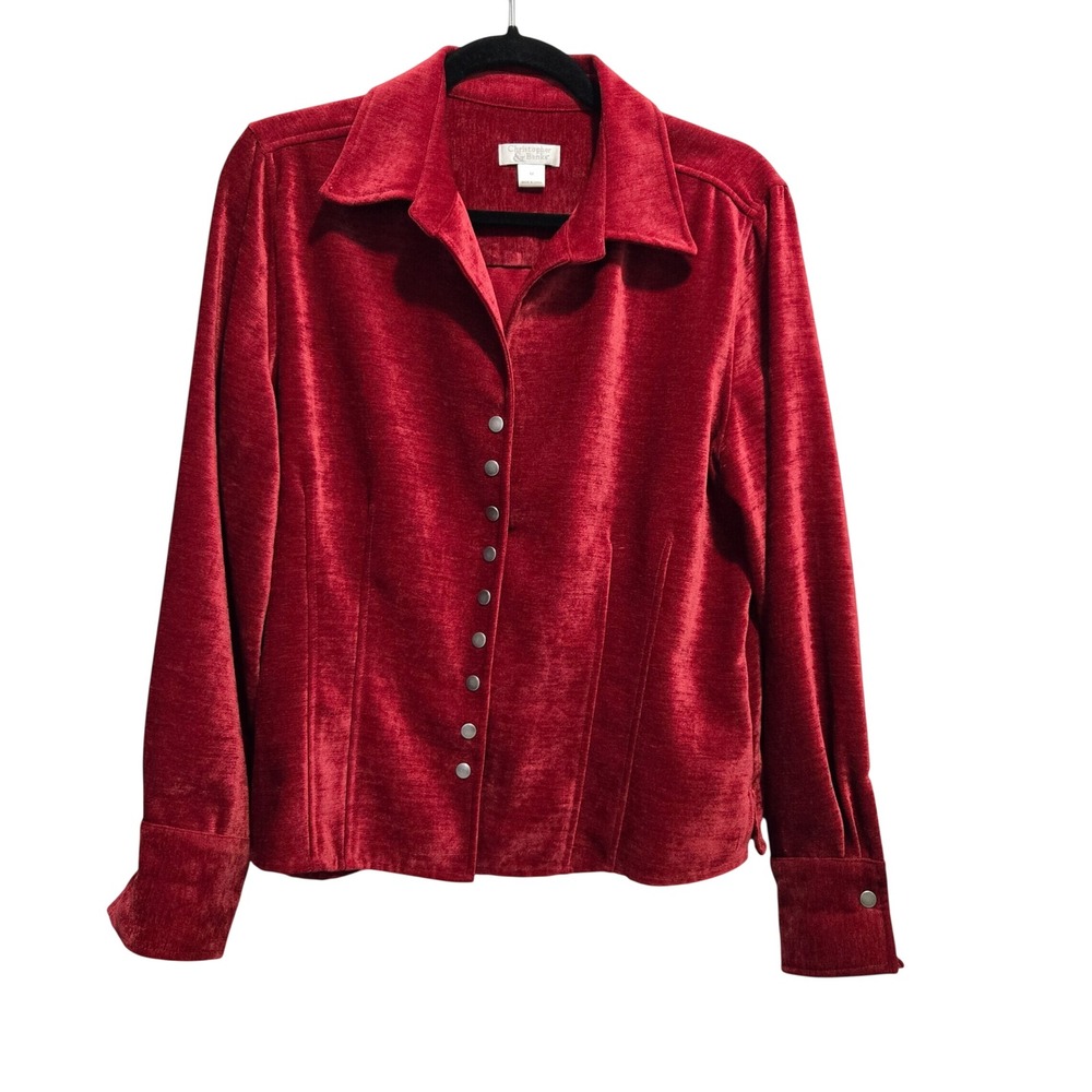 Christopher & Banks Chenille Corduroy Button Down Red Academic Holiday Shirt M